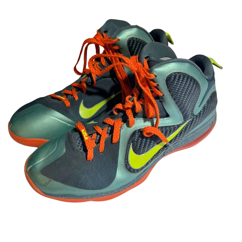 Nike Men's Teal Green and Orange Basketball Sneakers with Lime Swoosh